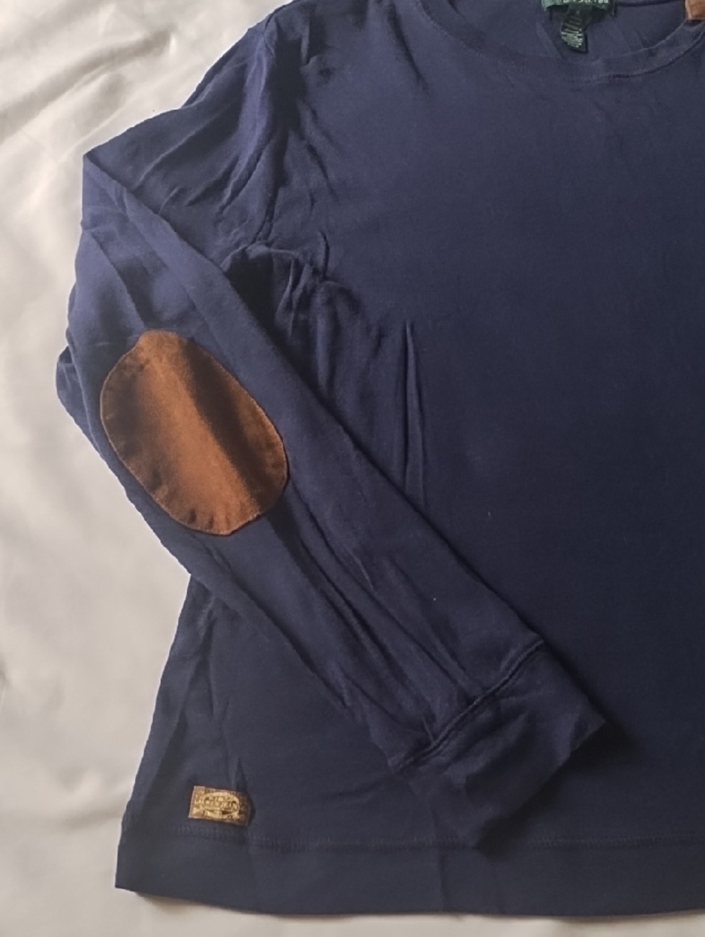 LRL Ralph Lauren Long Sleeve Tee, With Suede Accents - Picture 3 of 6